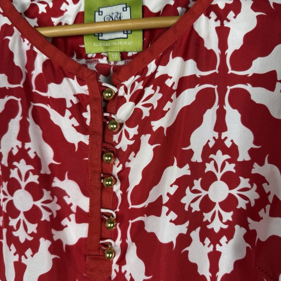 Elizabeth McKay Elephants Dancing Silk Blouse‎ Womens 12 Preppy Quiet Luxury - Picture 2 of 11